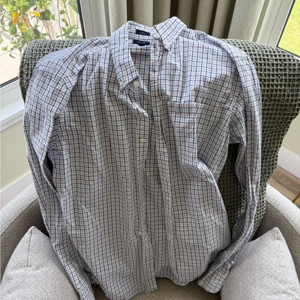 J. Crew White and Blue Casual Button Down Shirt